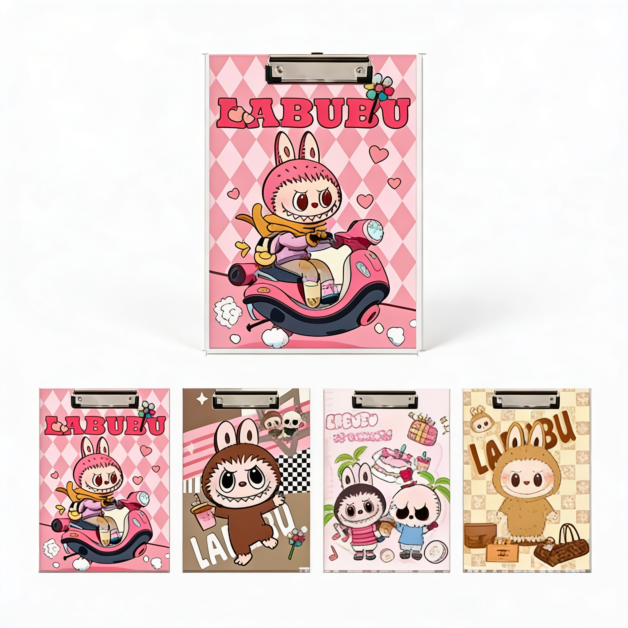 Porta Papeles A4 Con Clip — Labubu Y Stitch