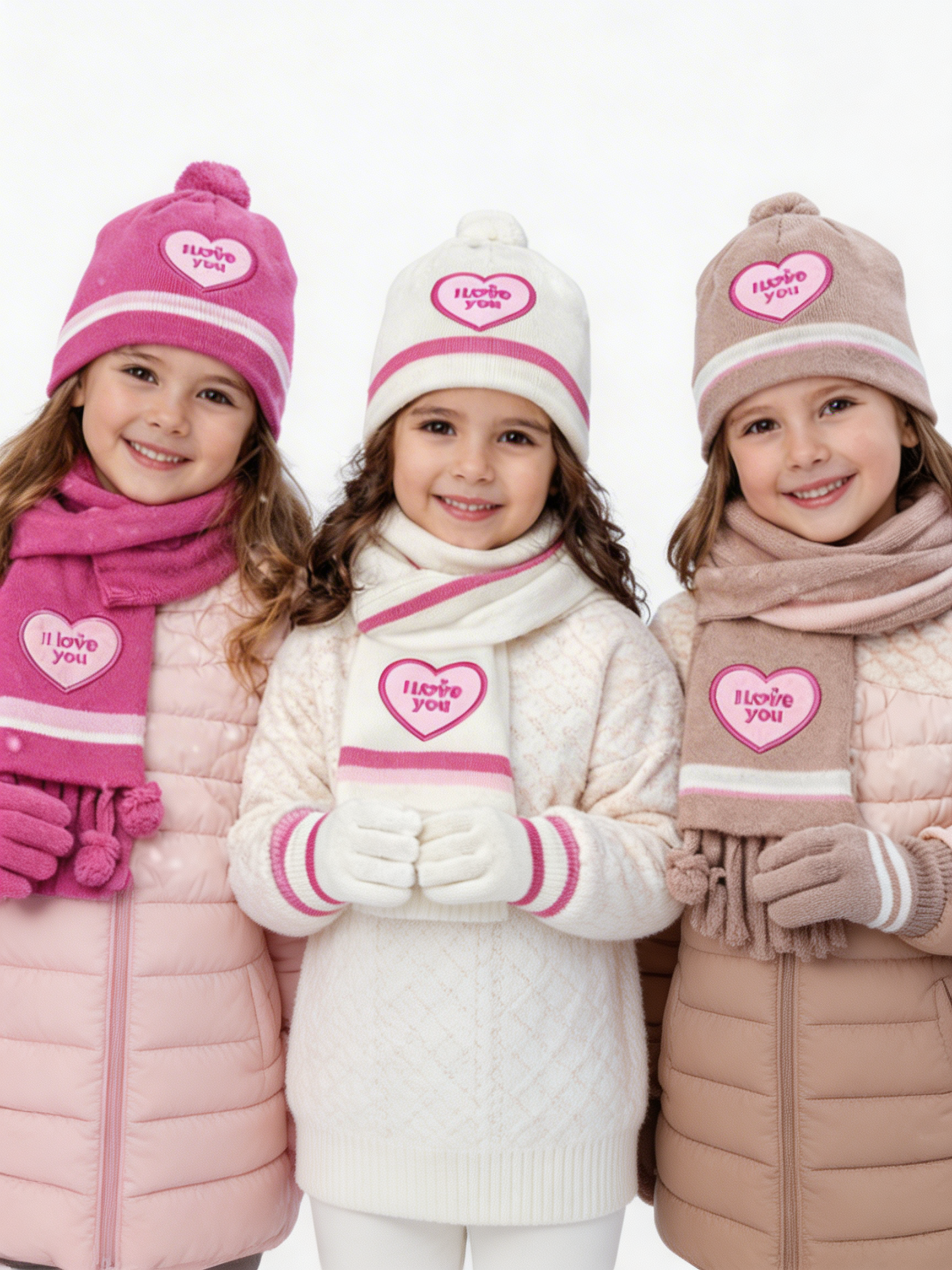Conjunto 3 Piezas I Love You – Gorro + Bufanda + Guantes Niña
