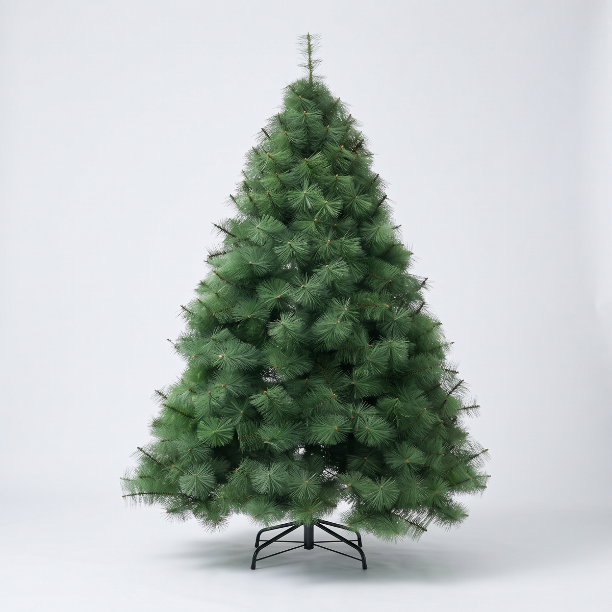 Árbol de Navidad artificial punta aguja de 1.8 metros tipo pino con base metálica, sin decorar, fondo blanco