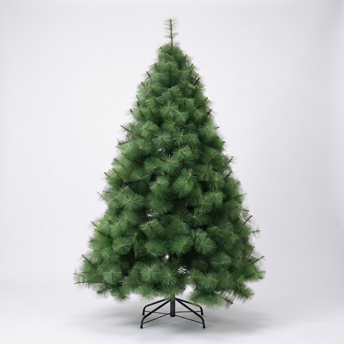 Árbol de Navidad artificial punta aguja de 2.1 metros tipo pino con base metálica, sin decorar, fondo blanco