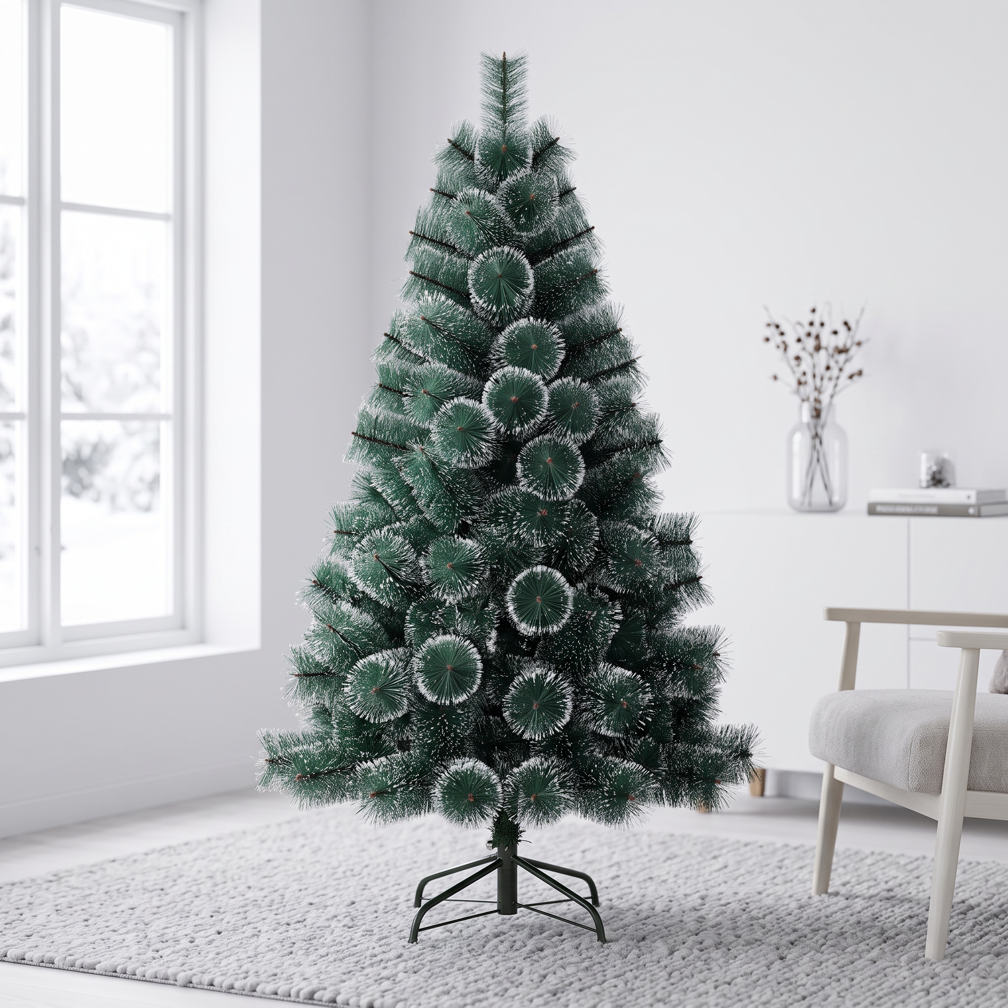 Árbol de Navidad verde nieve 180cm en living luminoso