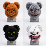Cuatro máscaras Halloween de terror oso de peluche en colores naranjo, gris, negro y blanco, fondo blanco